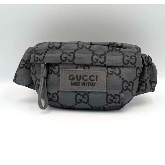 Gucci Ripstop Large GG Monogram Patch Belt Bag Grey Black 90cm 767934 - Picture 2 of 13